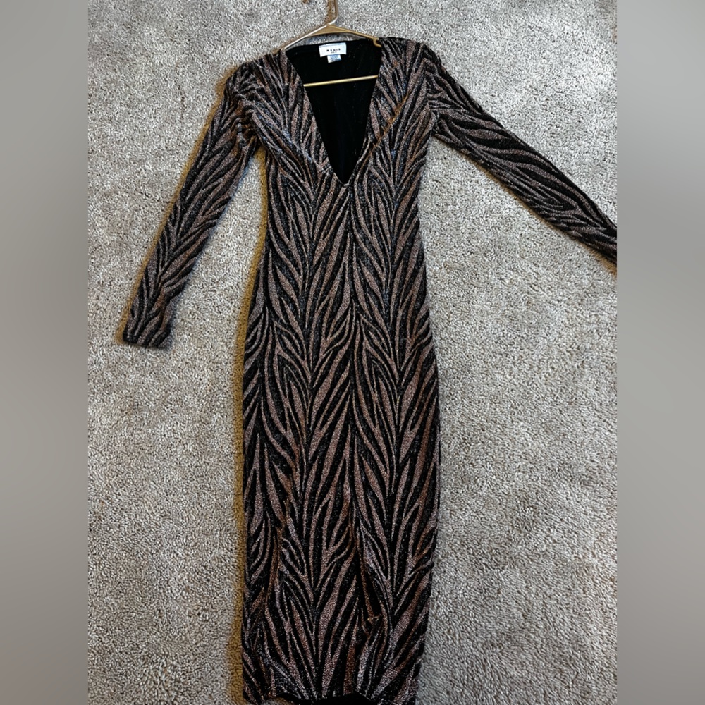 Shimmery Gold black zebra midi dress